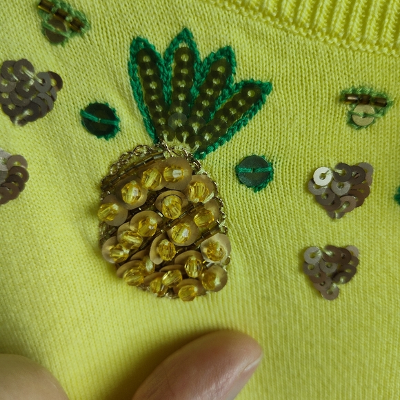 New Talbots Pineapple Embroidered shortsleeve sweater cotton yellow 3X plus size - Picture 6 of 12